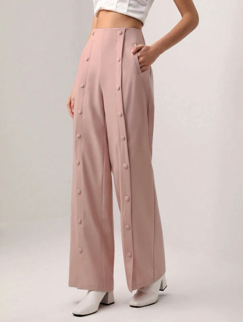 CM-BS309740 Women Elegant Seoul Style Button Front Flare Leg Suit Pants - Pink