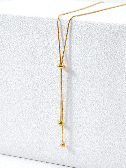 CM-AXS840001 Women Trendy Seoul Style Round Ball Charm Necklace - Yellow Gold