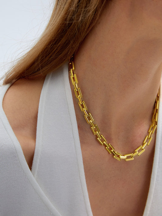 CM-AXS146944 Women Trendy Seoul Style Premium Minimalist Chain Necklace - Yellow Gold