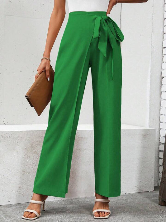 CM-BS727086 Women Casual Seoul Style High Waist Knot Side Pants - Green