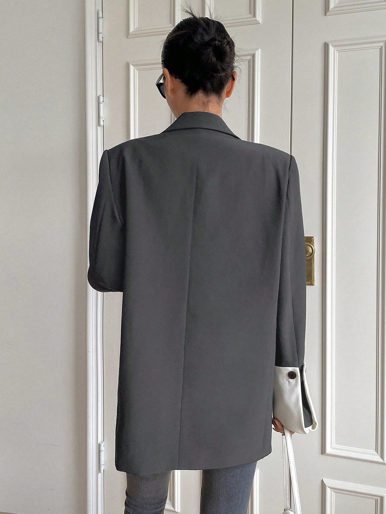 CM-CS570576 Women Casual Seoul Style Lapel Neckline Button Front Long Sleeve Blazer - Gray