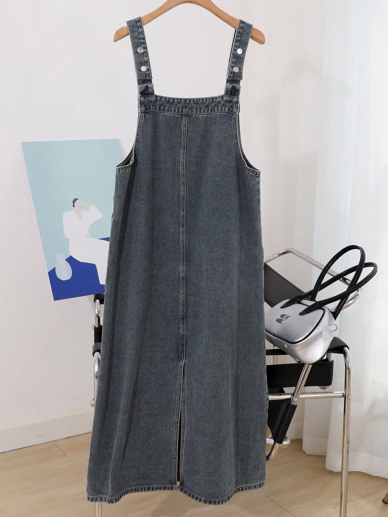 CM-DS686744 Women Casual Seoul Style Medium Wash Dual Pocket Denim Overall Dress