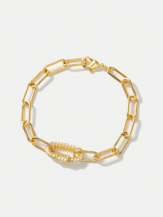 CM-AXS043353 Women Trendy Seoul Style Chain Rhinestone Bracelet - Yellow Gold