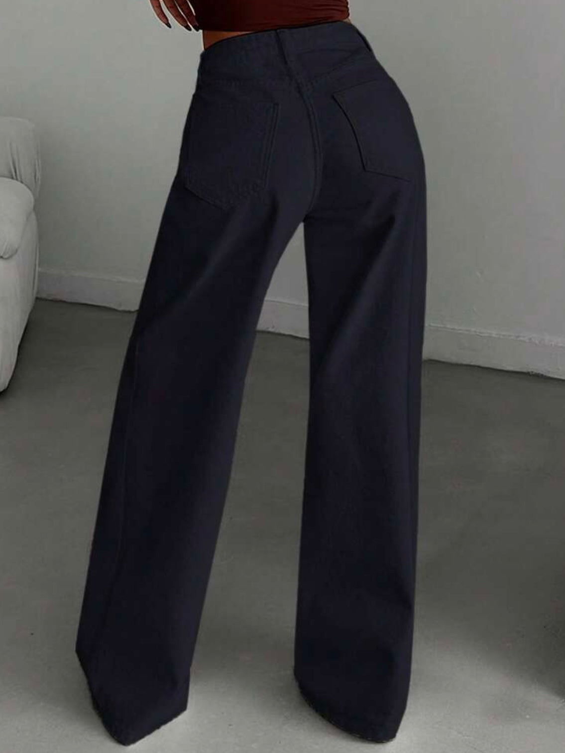 CM-BS269893 Women Casual Seoul Style High-Waisted Wide-Leg Denim Jeans - Black