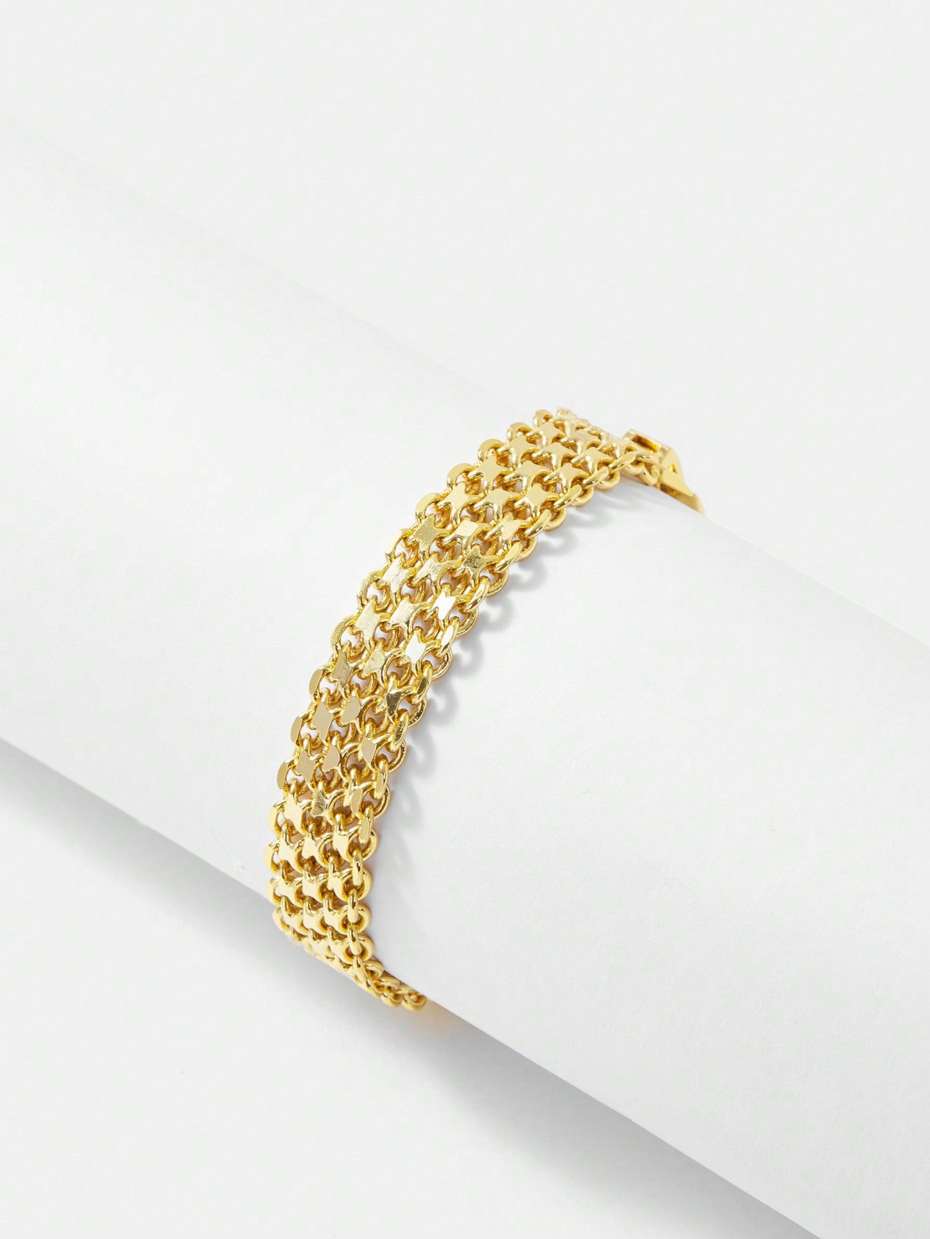 CM-AXS379369 Women Trendy Seoul Style Electroplated Gold Color Mesh Shaped Bracelet