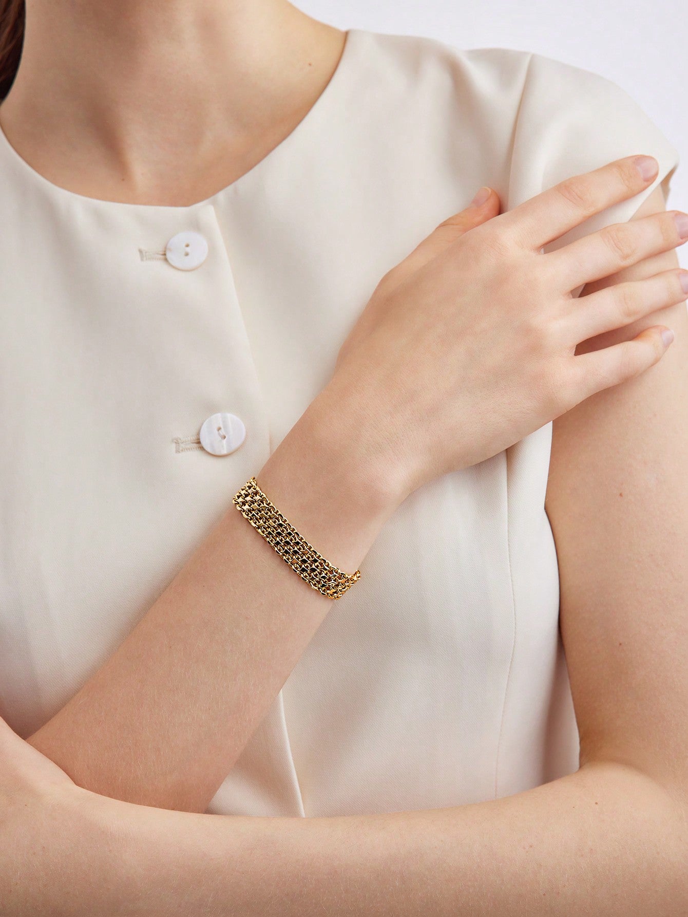 CM-AXS379369 Women Trendy Seoul Style Electroplated Gold Color Mesh Shaped Bracelet