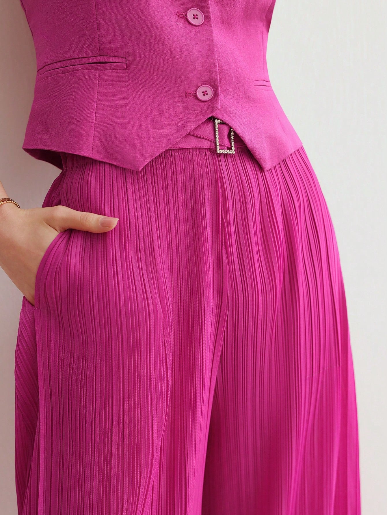 CM-BS006916 Women Elegant Seoul Style Solid Color High Waisted Plisse Wide Leg Pants - Purple