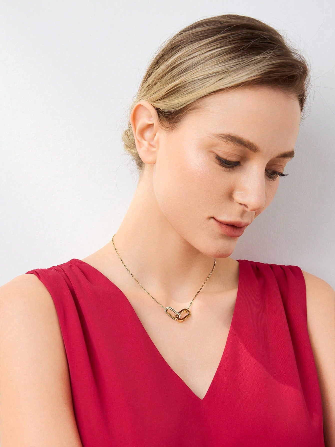 CM-AXS197777 Women Trendy Seoul Style Gold-Plated Cubic Zirconia Geometric Necklace