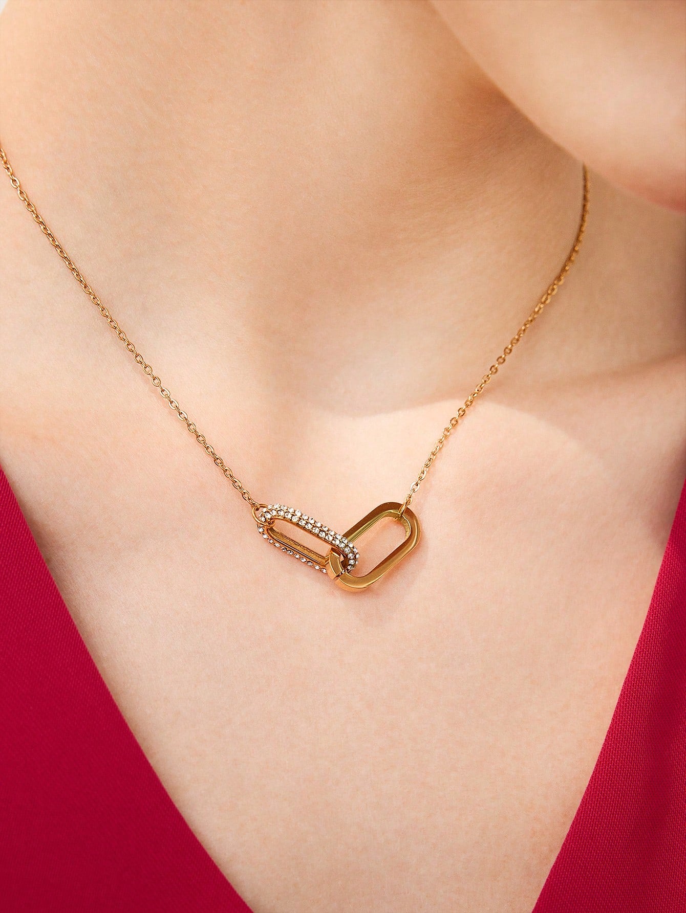 CM-AXS197777 Women Trendy Seoul Style Gold-Plated Cubic Zirconia Geometric Necklace