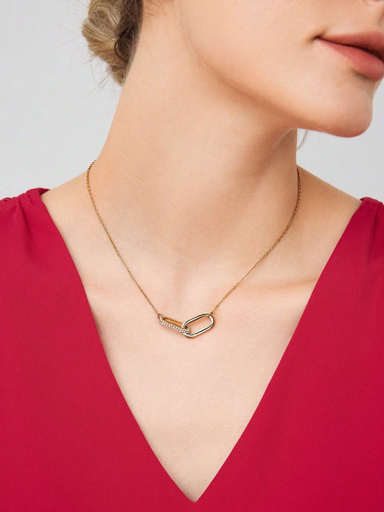 CM-AXS197777 Women Trendy Seoul Style Gold-Plated Cubic Zirconia Geometric Necklace