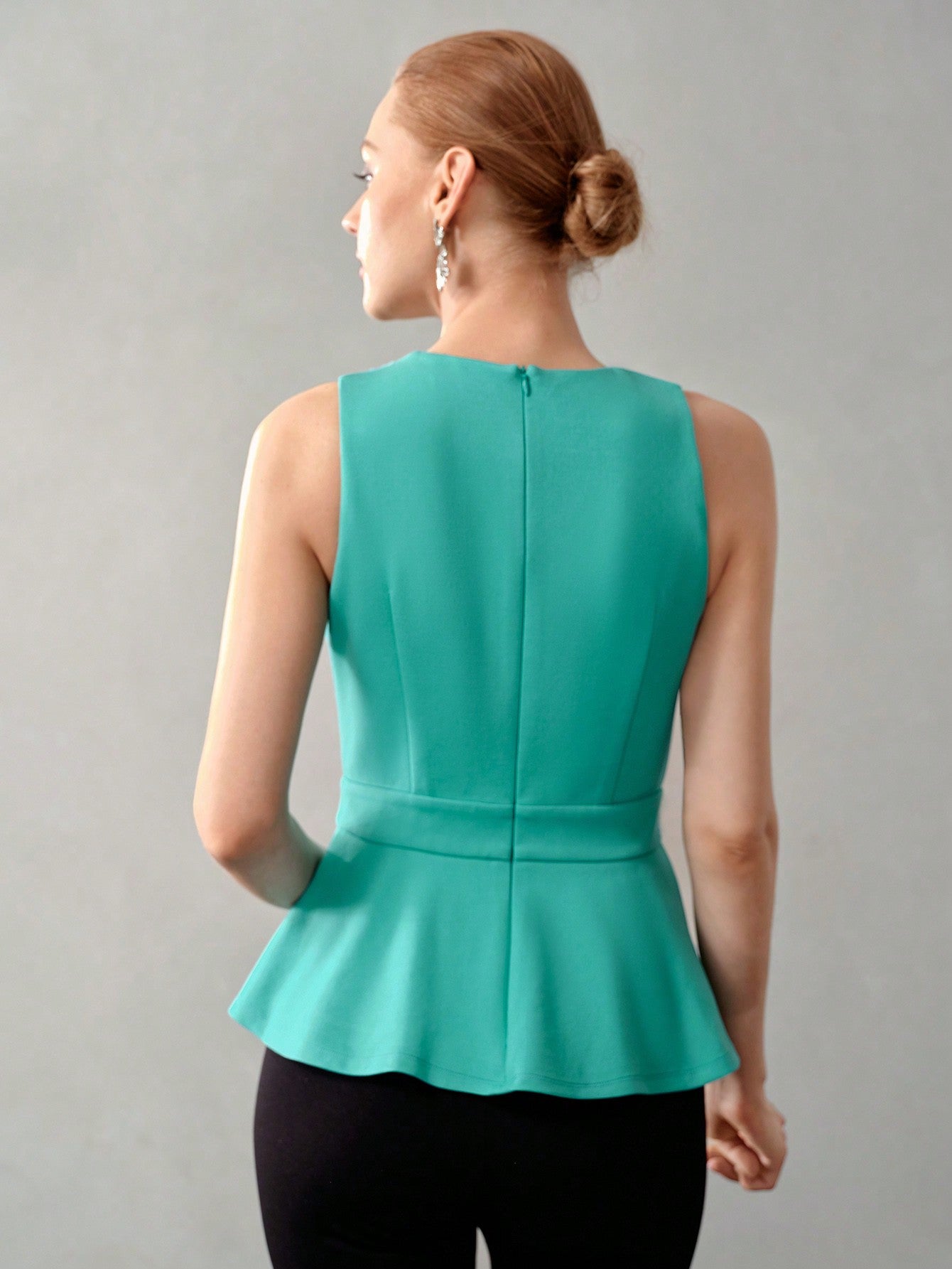 CM-TS017901 Women Elegant Seoul Style Faux Pearl Beaded Detail Ruffle Hem Tank Top - Green