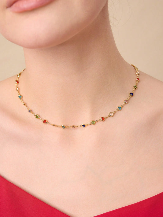 CM-AXS874795 Women Trendy Seoul Style 18K Gold Plated Sweetheart Delicate Chain Necklace