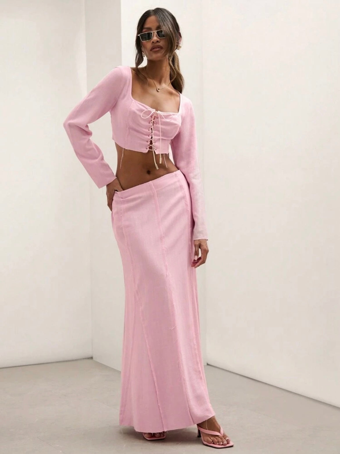 CM-BS555126 Women Trendy Bohemian Style Solid Color Mermaid Skirt - Pink