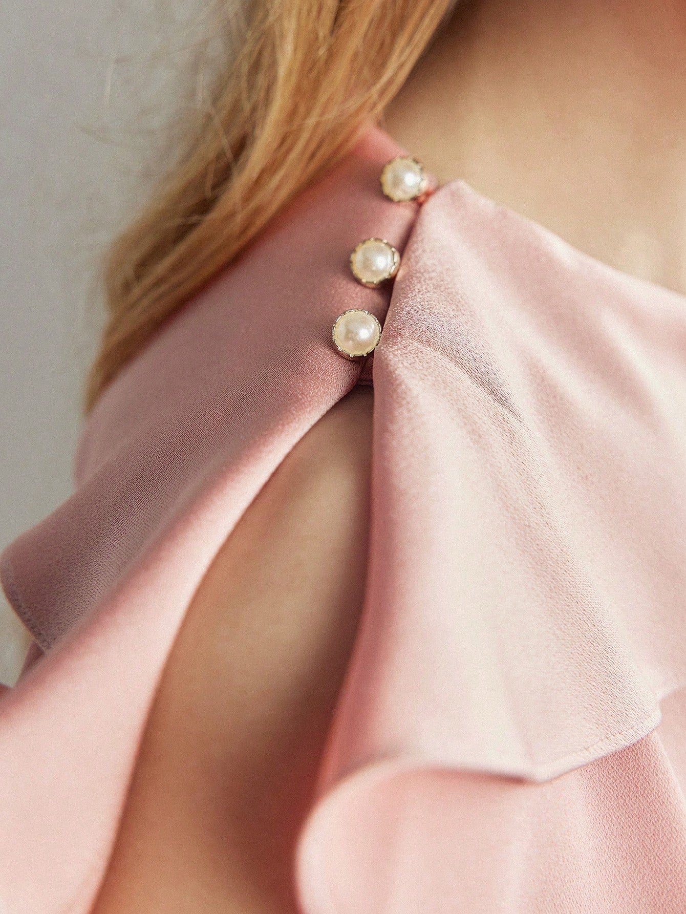 CM-TS609719 Women Elegant Seoul Style Cowl Neck Sleeveless Ruffle Trim Blouse - Pink