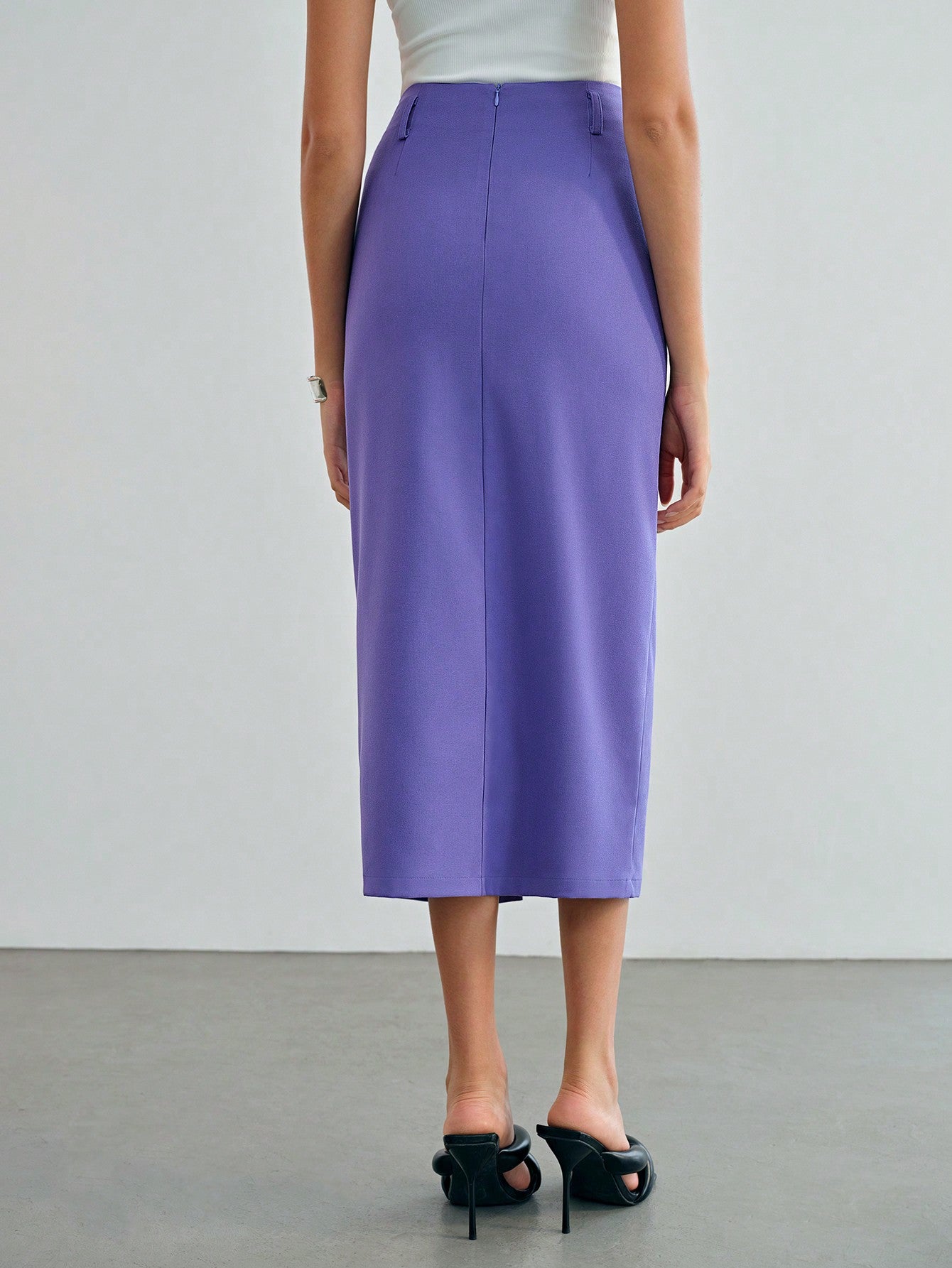 CM-BS159311 Women Elegant Seoul Style Solid Single Breasted Split Thigh Skirt - Purple