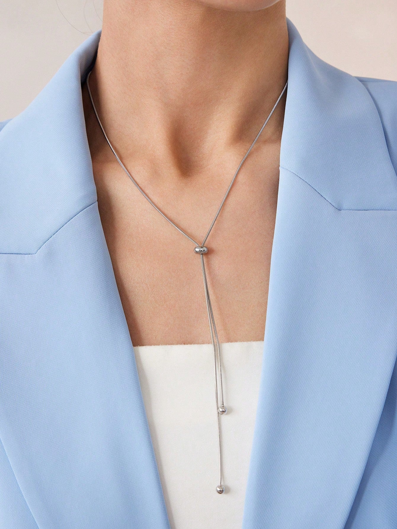 CM-AXS025015 Women Trendy Seoul Style Round Ball Charm Necklace - Silver