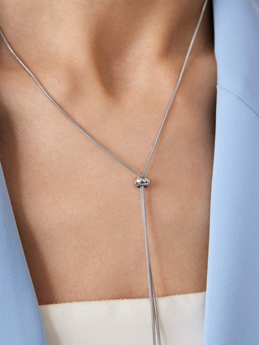 CM-AXS025015 Women Trendy Seoul Style Round Ball Charm Necklace - Silver