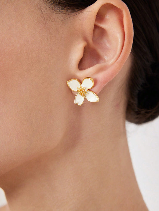 CM-AXS823203 Women Trendy Seoul Style Copper Plated With Enamel Floral Drop Earrings