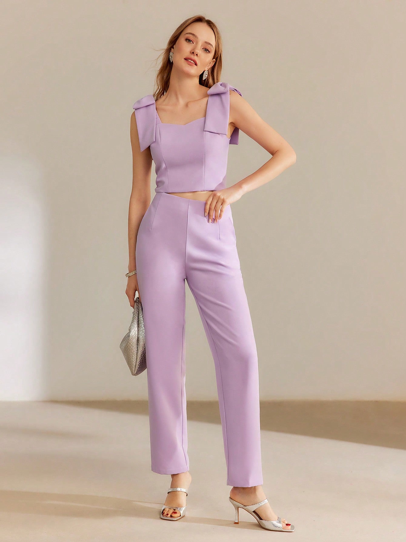 CM-TS190611 Women Elegant Seoul Style Solid Wide Knot Shoulder Tank Top - Purple