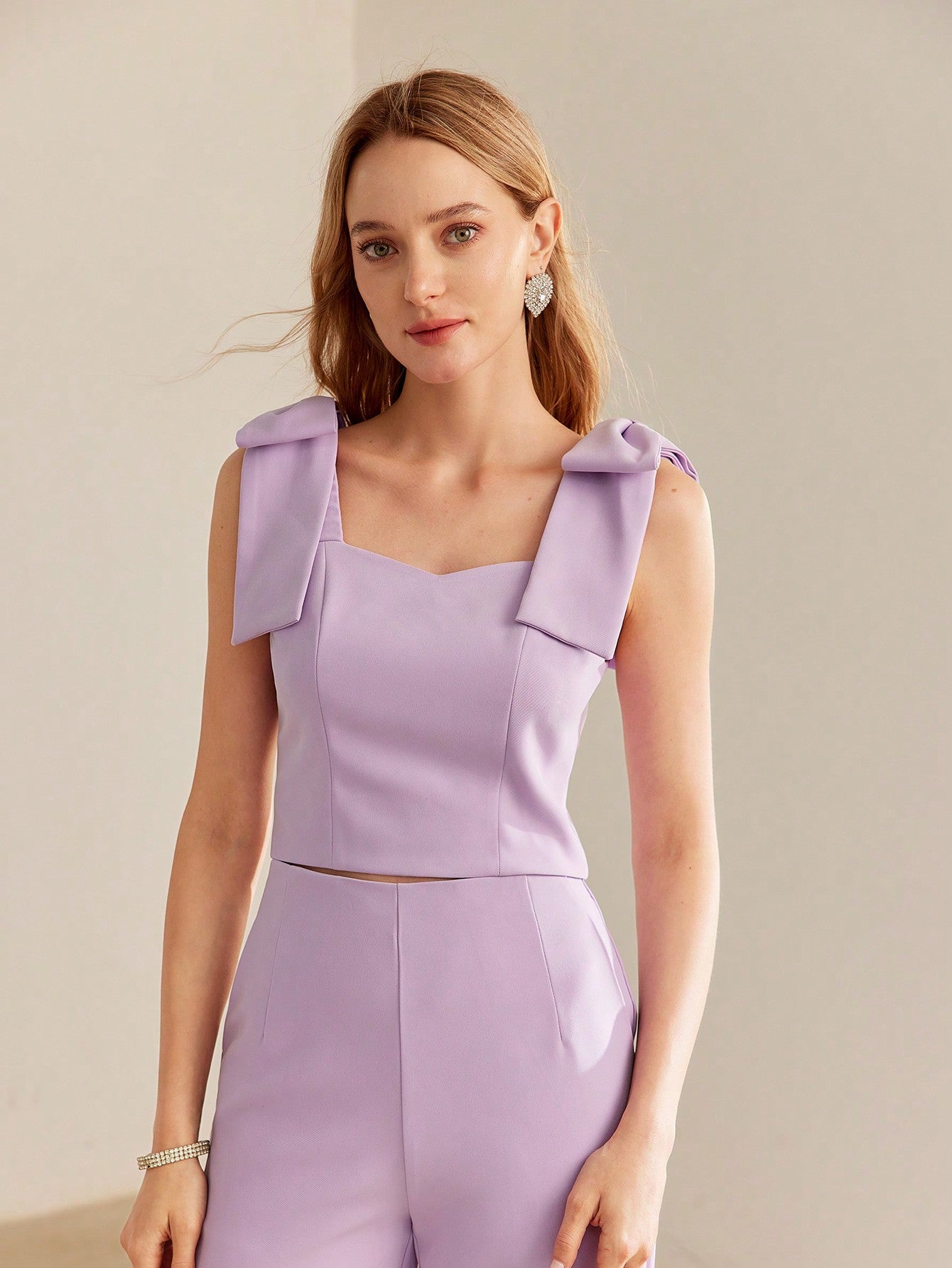 CM-TS190611 Women Elegant Seoul Style Solid Wide Knot Shoulder Tank Top - Purple