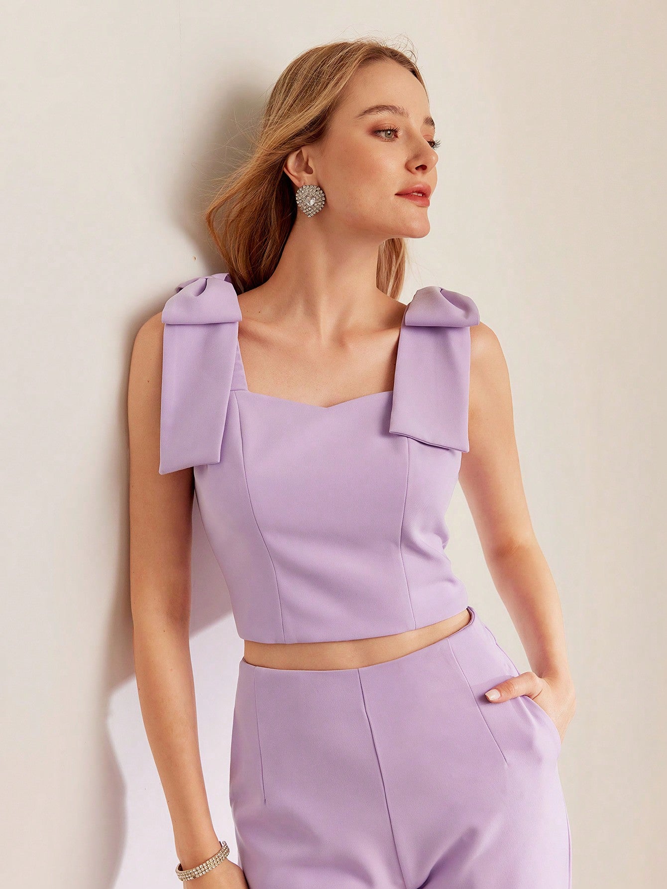 CM-TS190611 Women Elegant Seoul Style Solid Wide Knot Shoulder Tank Top - Purple