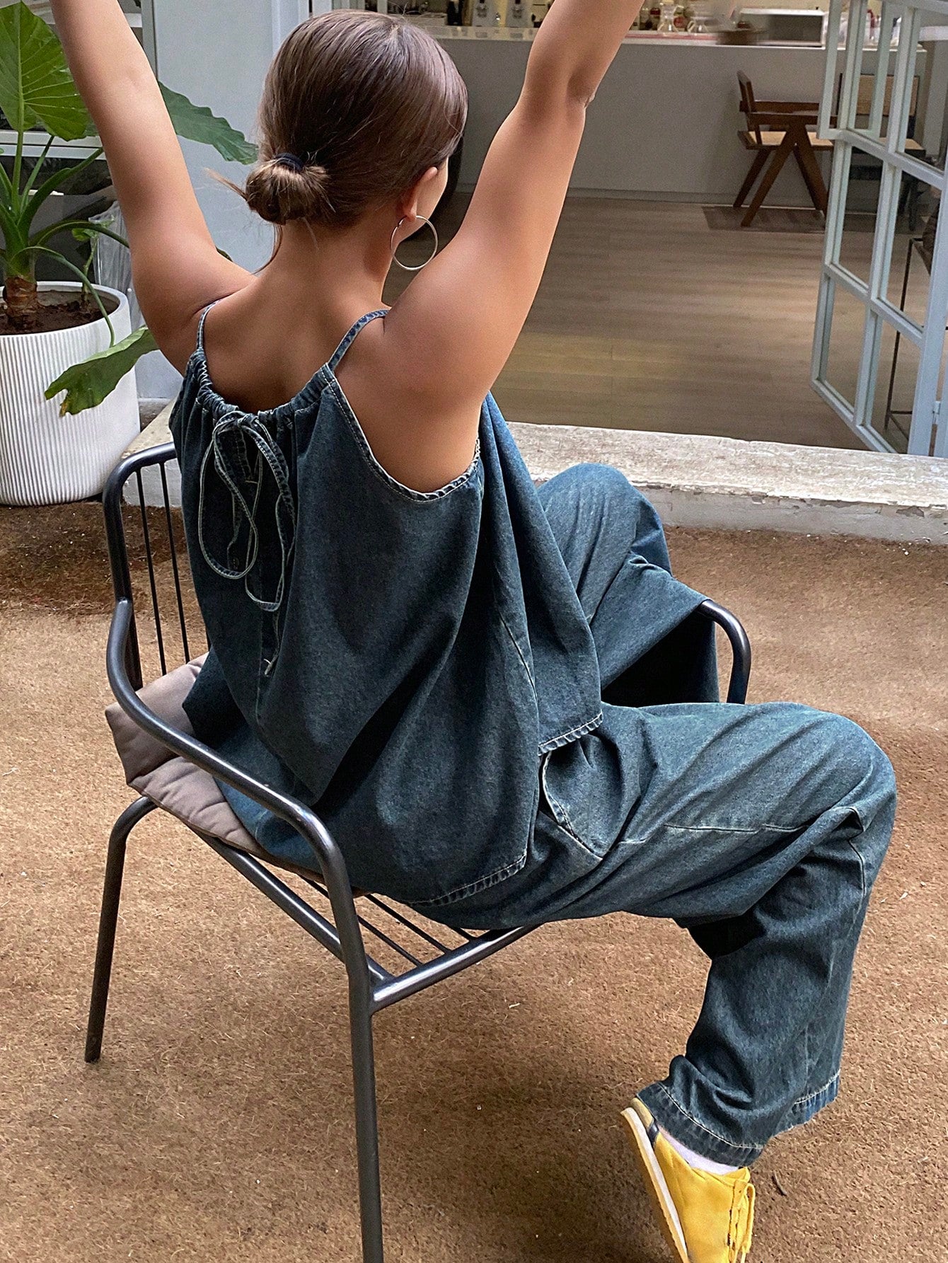 CM-SS044376 Women Casual Seoul Style Dark Washed Tank Top With Wide-Leg Pants - Set