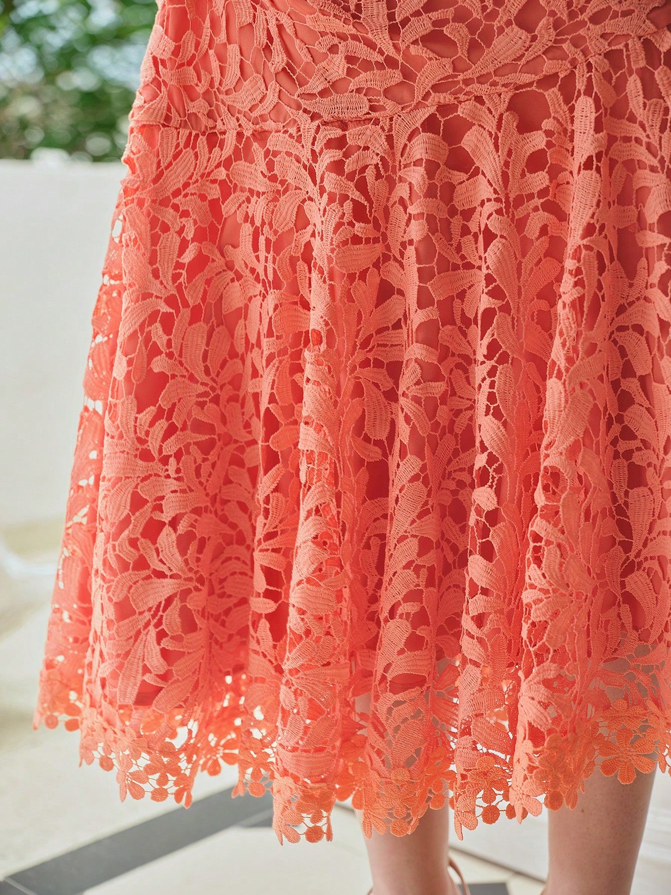 CM-BS011666 Women Elegant Seoul Style Guipure Lace Mermaid Hem Skirt - Watermelon Pink