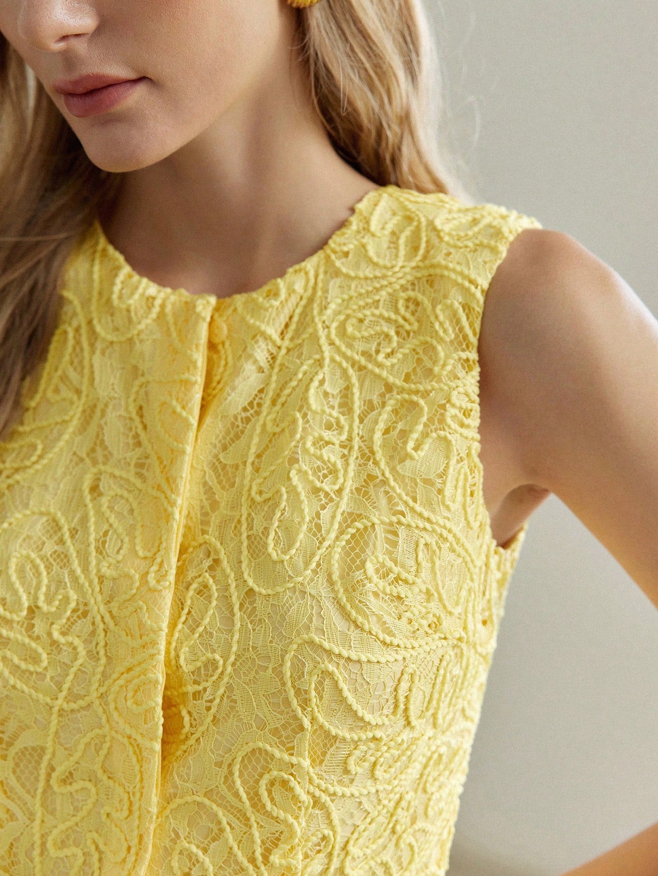 CM-TS600252 Women Elegant Seoul Style Round Neck Button Front Peplum Sleeveless Blouse - Yellow