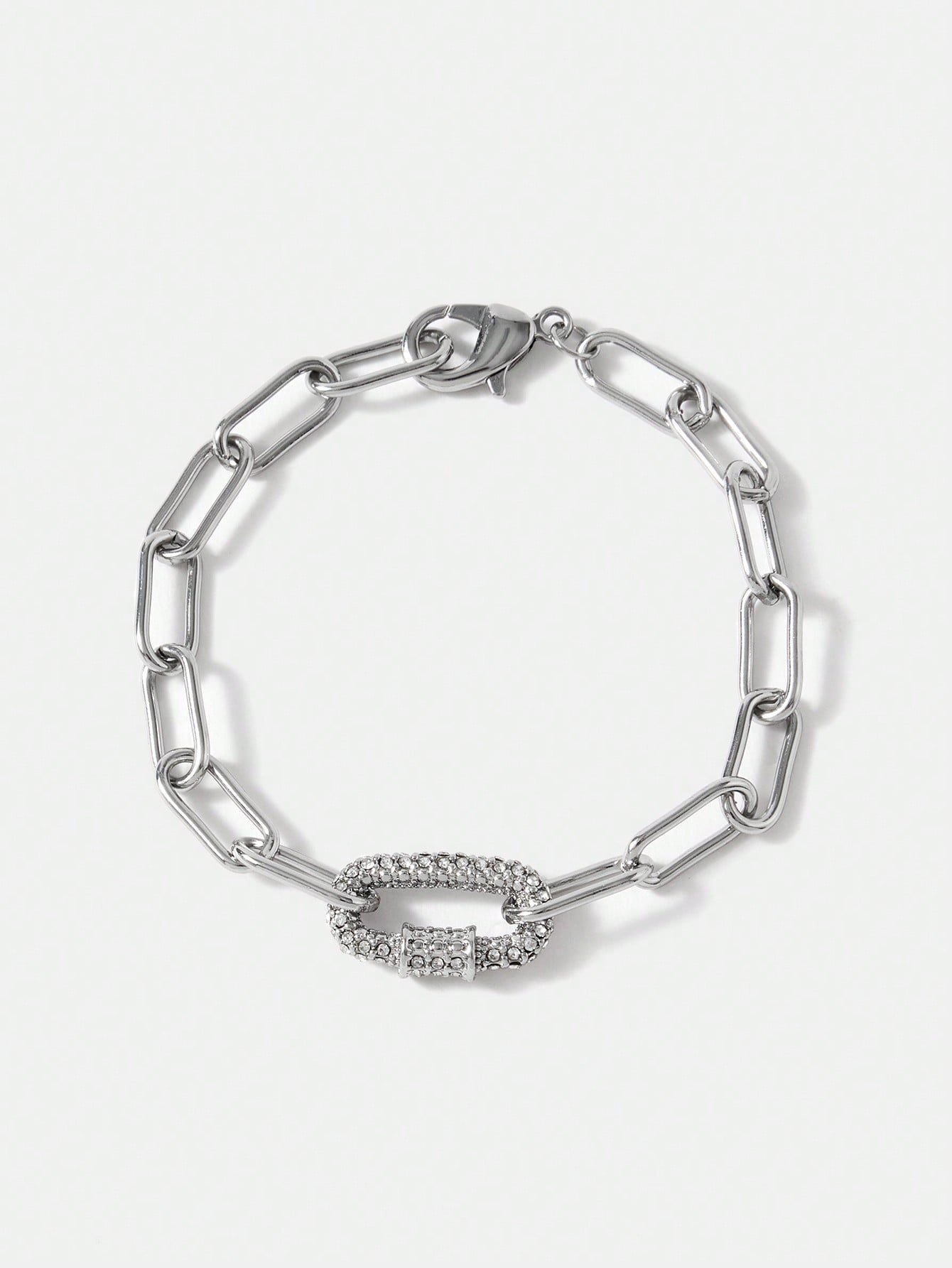 CM-AXS438313 Women Trendy Seoul Style Chain Rhinestone Bracelet - Silver