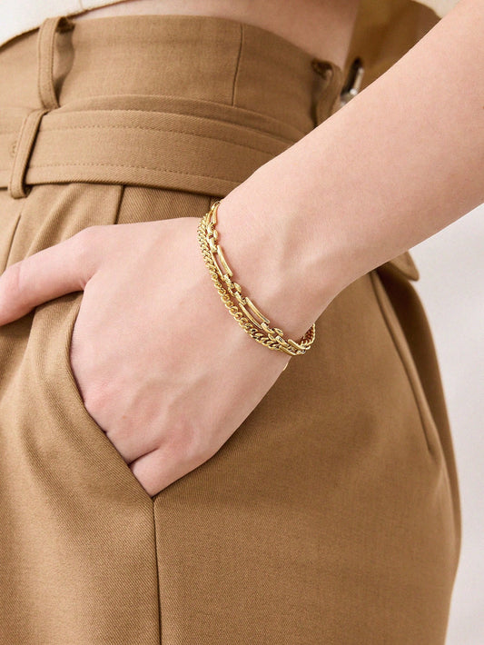 CM-AXS479859 Women Trendy Seoul Style 18K Gold Plated Hip Hop Design Bracelet