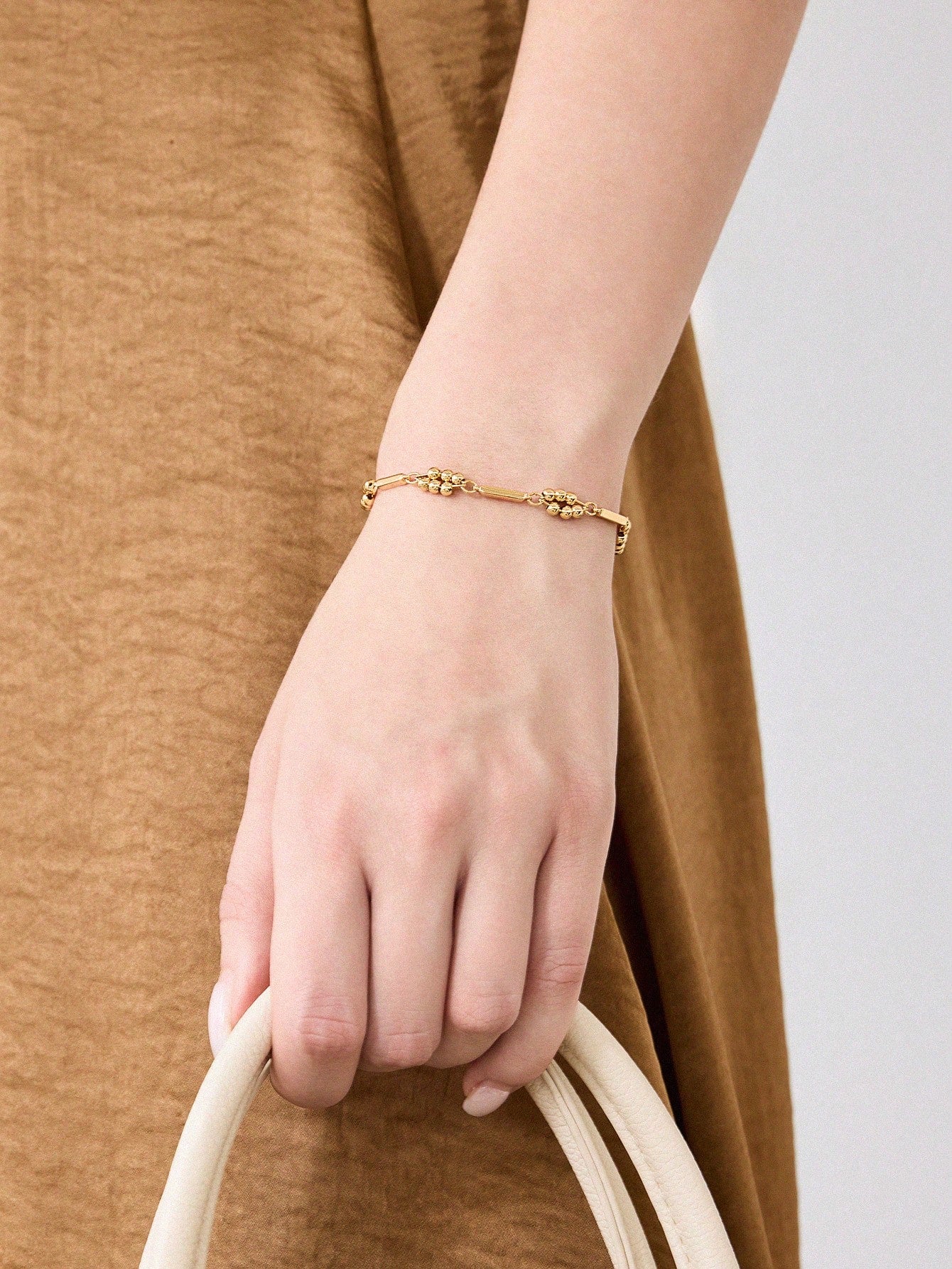 CM-AXS428444 Women Trendy Seoul Style 18K Gold Plated Beaded Chain Link Bracelet - Yellow Gold