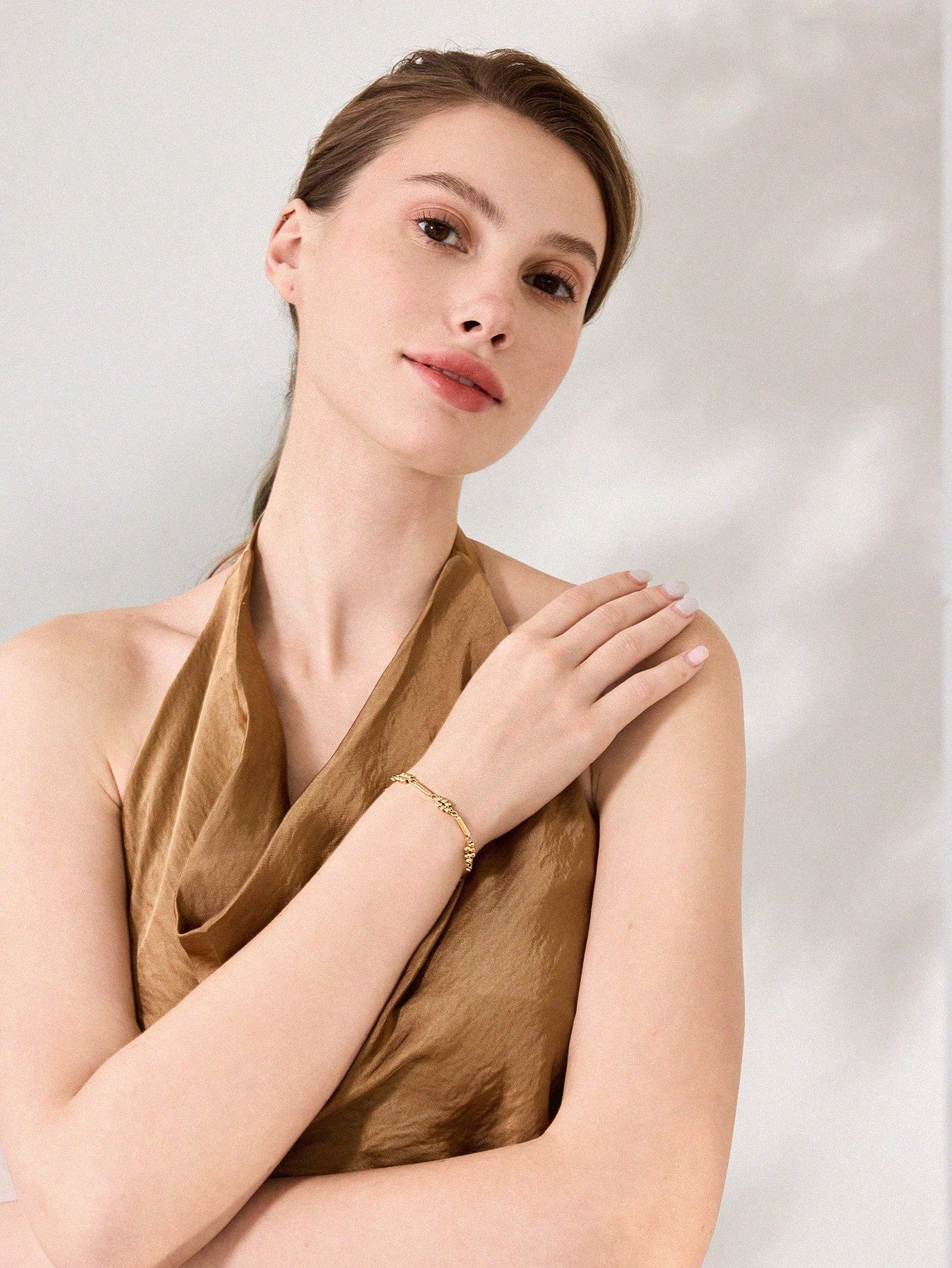 CM-AXS428444 Women Trendy Seoul Style 18K Gold Plated Beaded Chain Link Bracelet - Yellow Gold