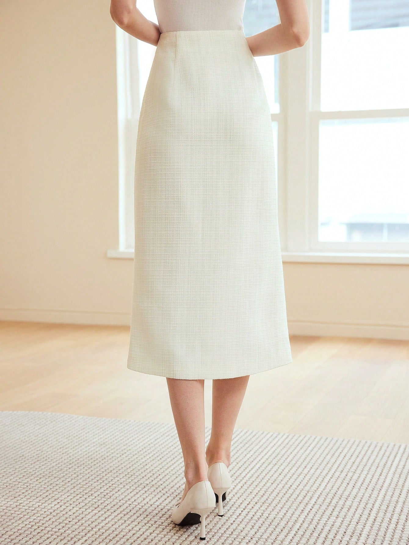 CM-BS902510 Women Elegant Seoul Style Solid Color Wrap Midi Skirt - Apricot
