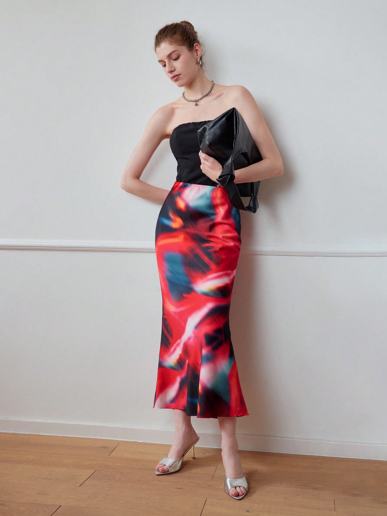 CM-BS930699 Women Elegant Seoul Style Tie Dye All-Over Print Mermaid Hem Skirt