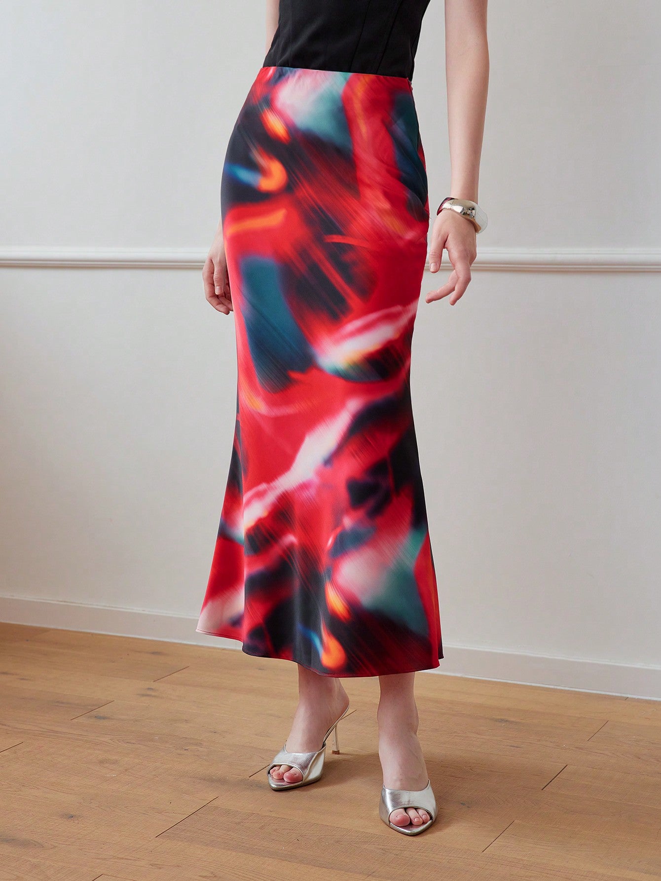 CM-BS930699 Women Elegant Seoul Style Tie Dye All-Over Print Mermaid Hem Skirt