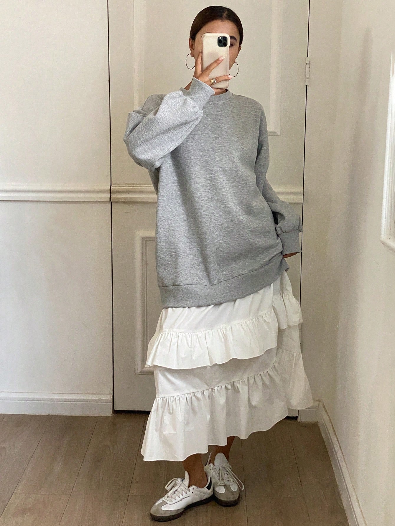CM-DS565564 Women Trendy Bohemian Style Round Neck Ruffled Hem Layered Contrast Color Dress