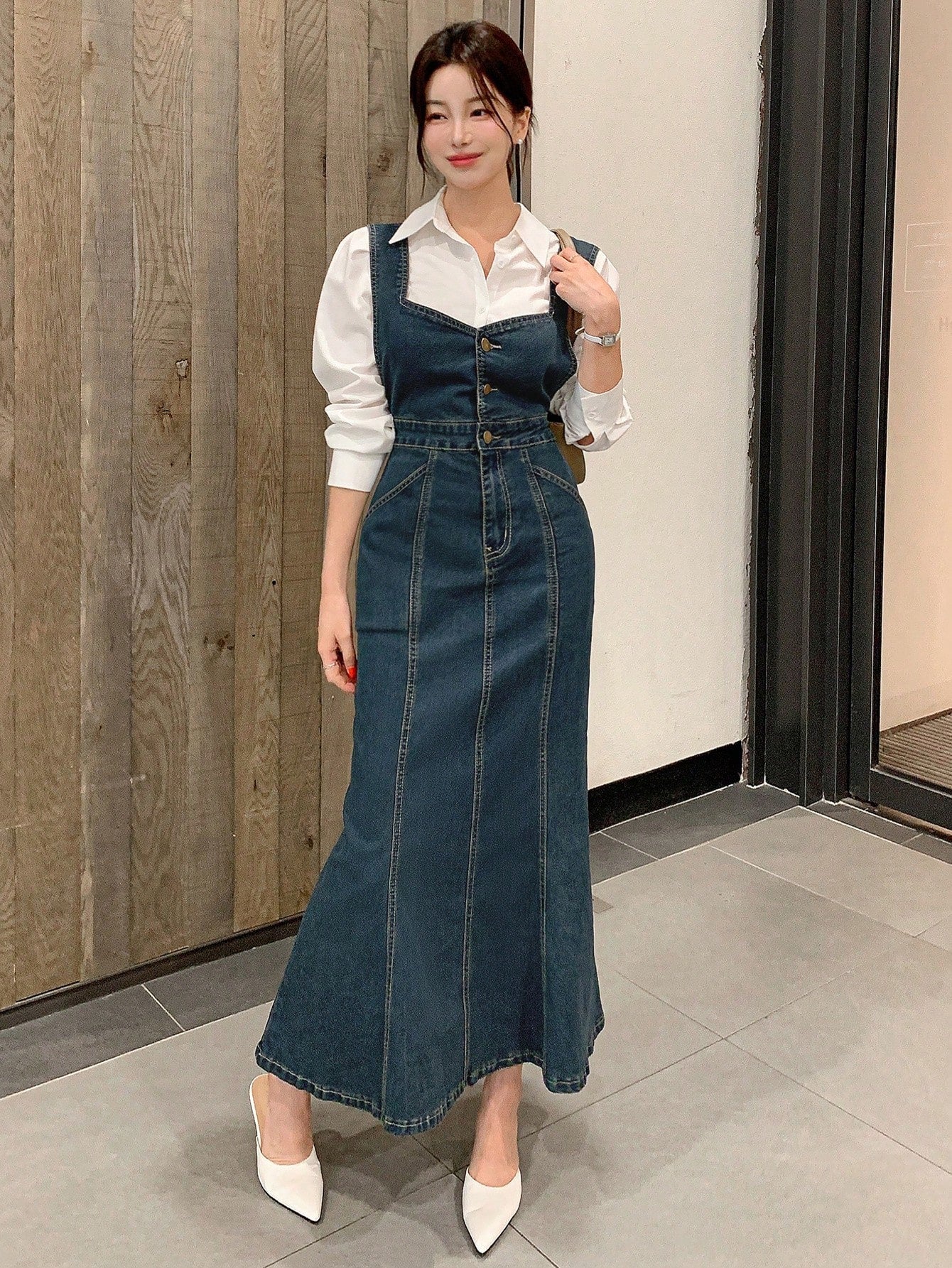 CM-DS698585 Women Casual Seoul Style Sleeveless High Waist Denim Mermaid Dress - Blue