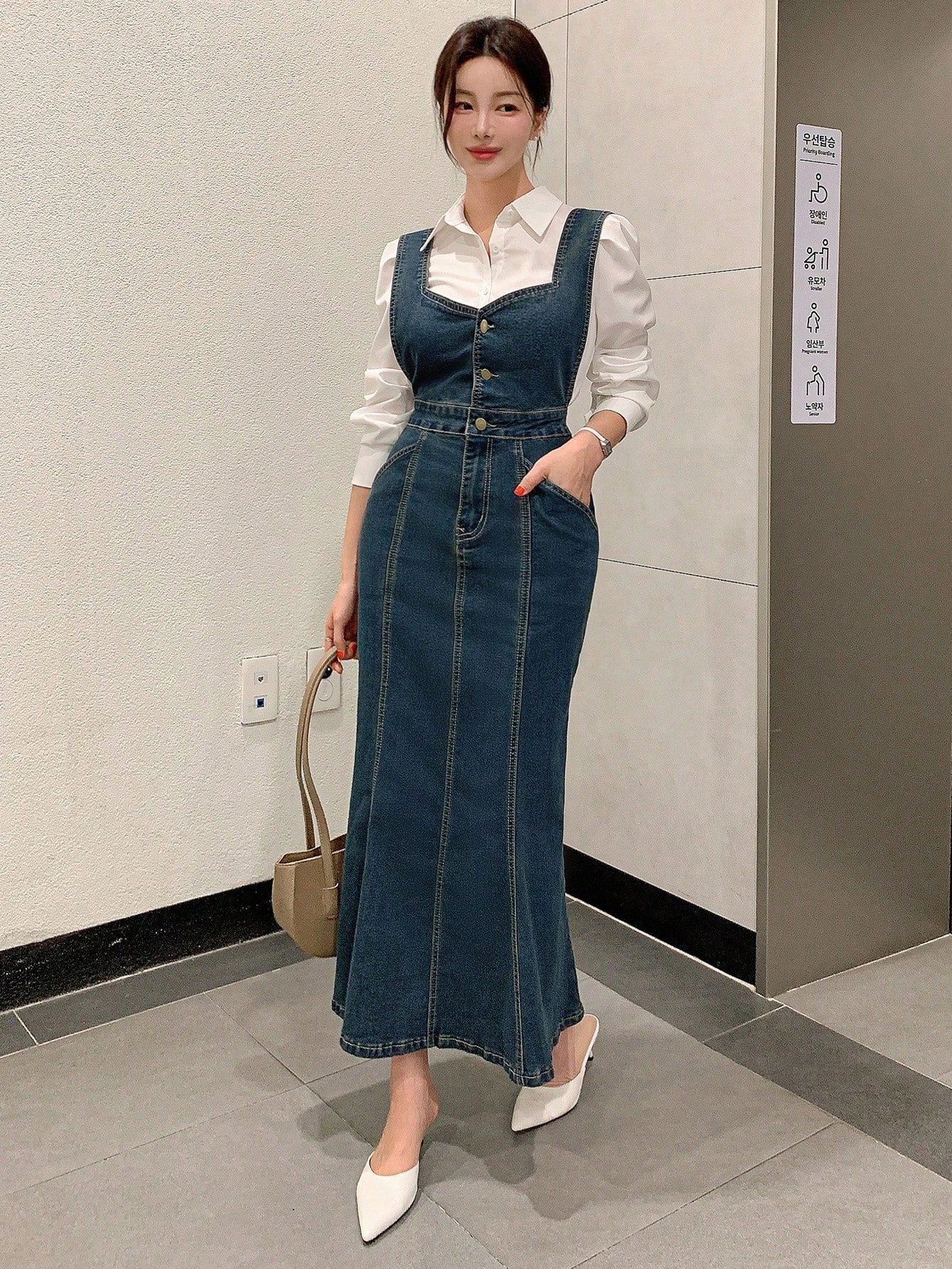 CM-DS698585 Women Casual Seoul Style Sleeveless High Waist Denim Mermaid Dress - Blue