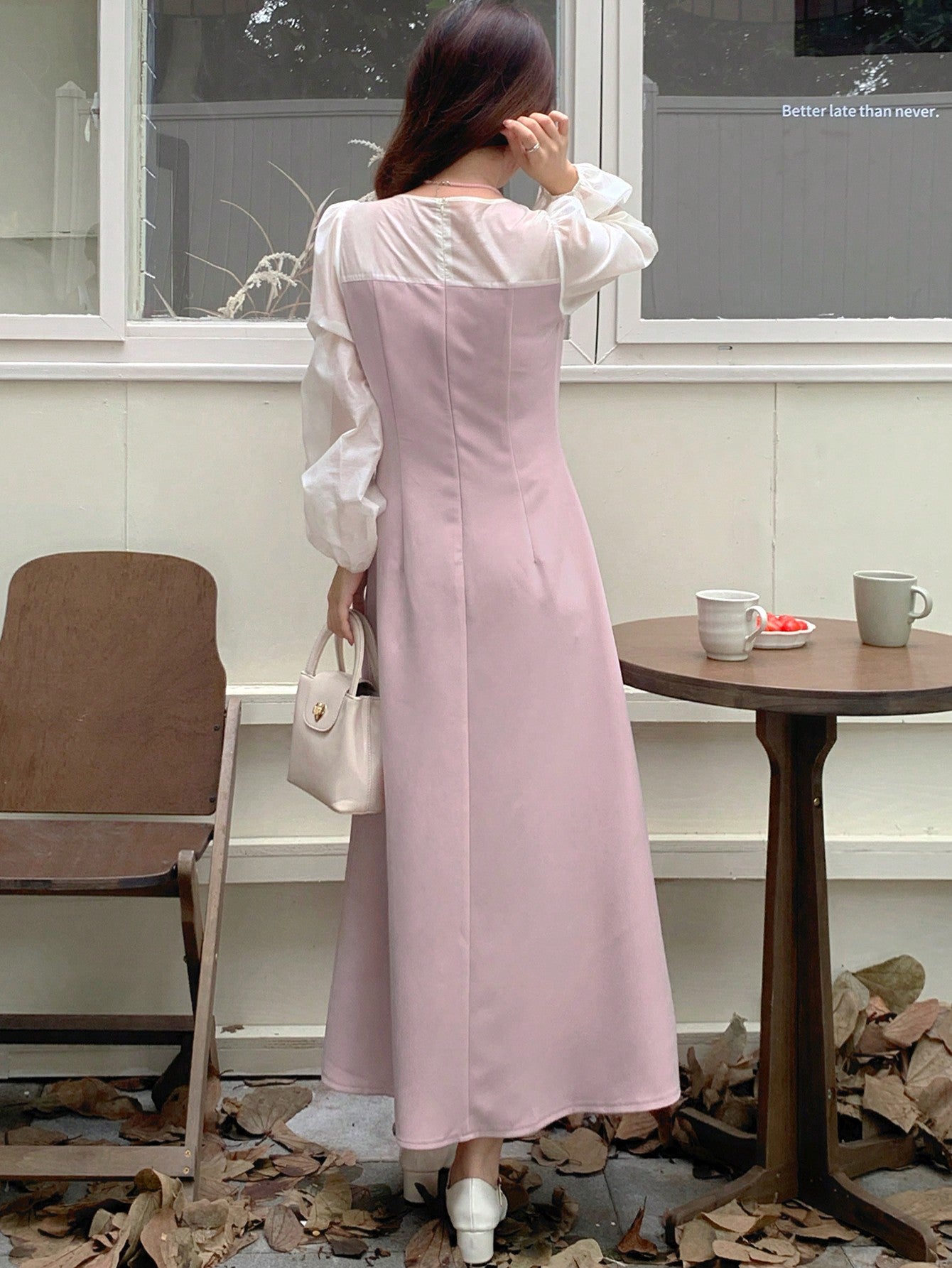 CM-DS013177 Women Casual Seoul Style Square Collar Long Sleeve Contrast Color Patchwork Dress