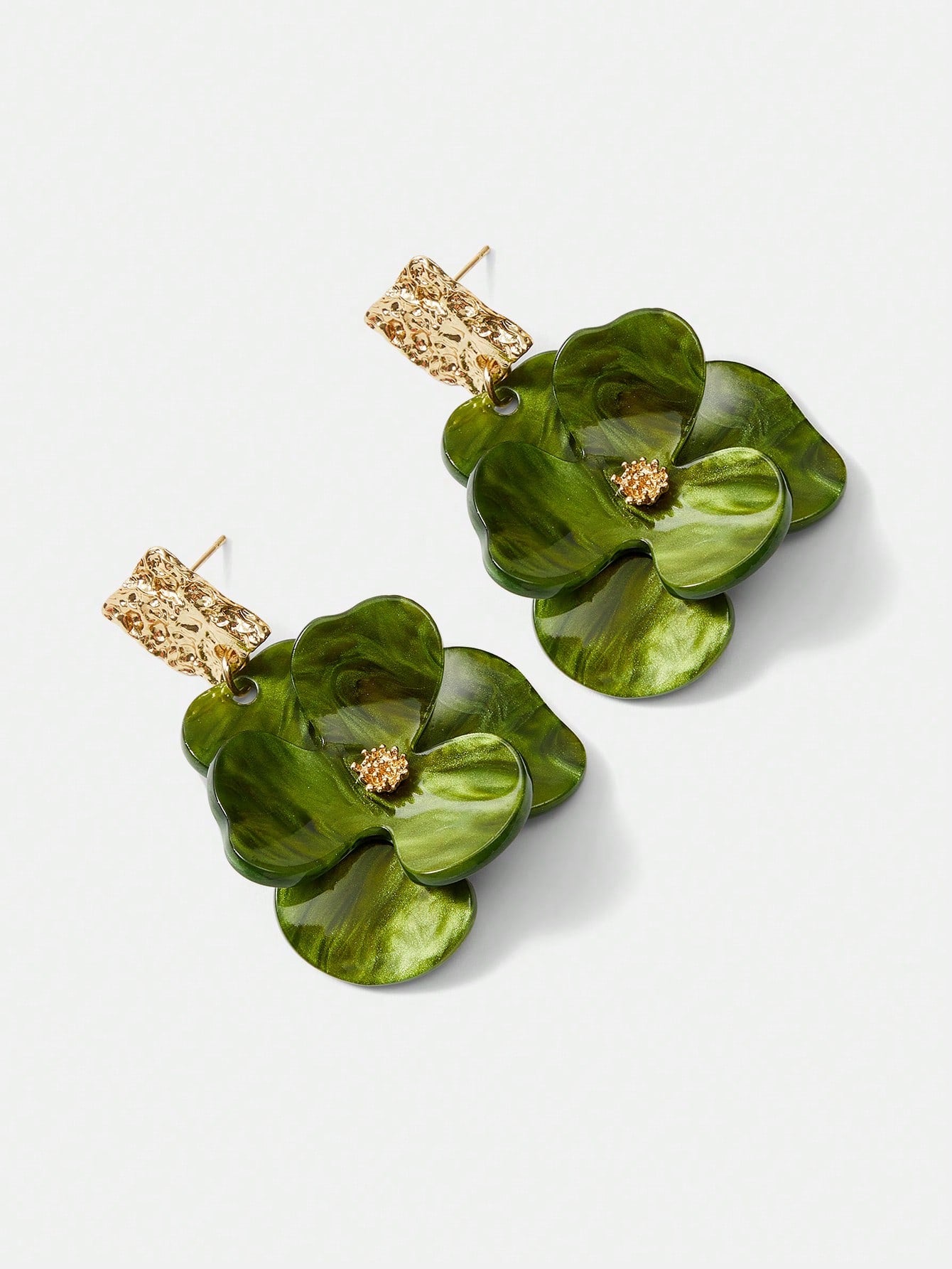CM-AXS693071 Women Trendy Seoul Style 18K Gold Acrylic 3D Flower Dangle Earrings - Green
