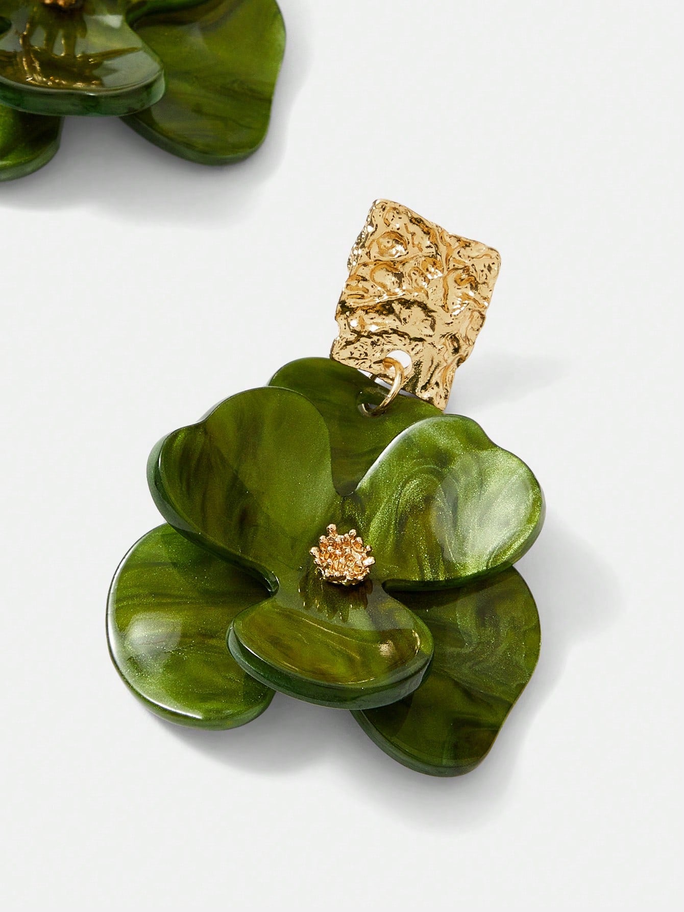CM-AXS693071 Women Trendy Seoul Style 18K Gold Acrylic 3D Flower Dangle Earrings - Green