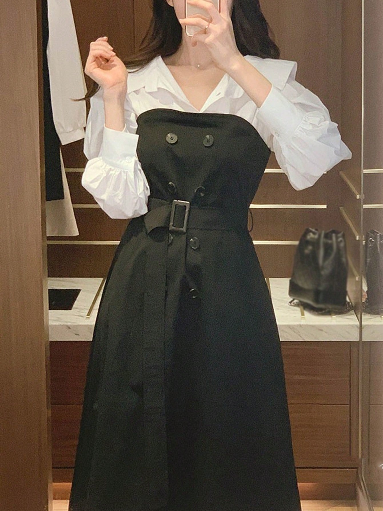 CM-DS114333 Women Elegant Seoul Style 2 In 1 Long Sleeve Mid-Length Windbreaker Dress
