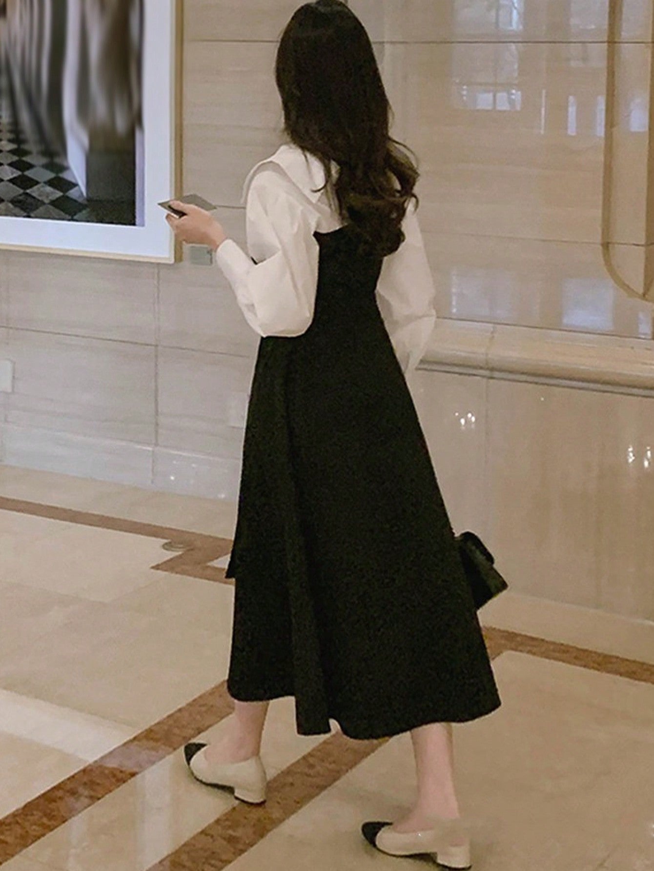 CM-DS114333 Women Elegant Seoul Style 2 In 1 Long Sleeve Mid-Length Windbreaker Dress