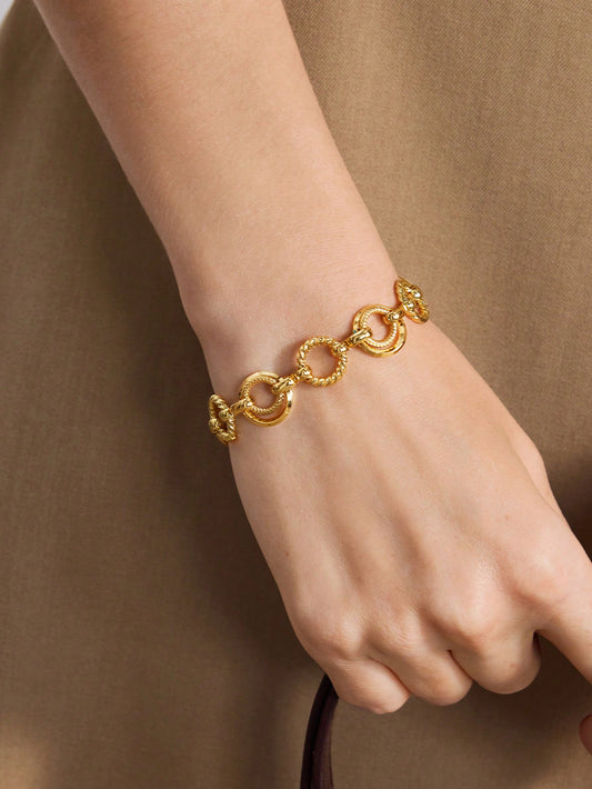 CM-AXS923049 Women Trendy Seoul Style 18K Gold Plated Braided Round Clasp Bracelet - Yellow Gold