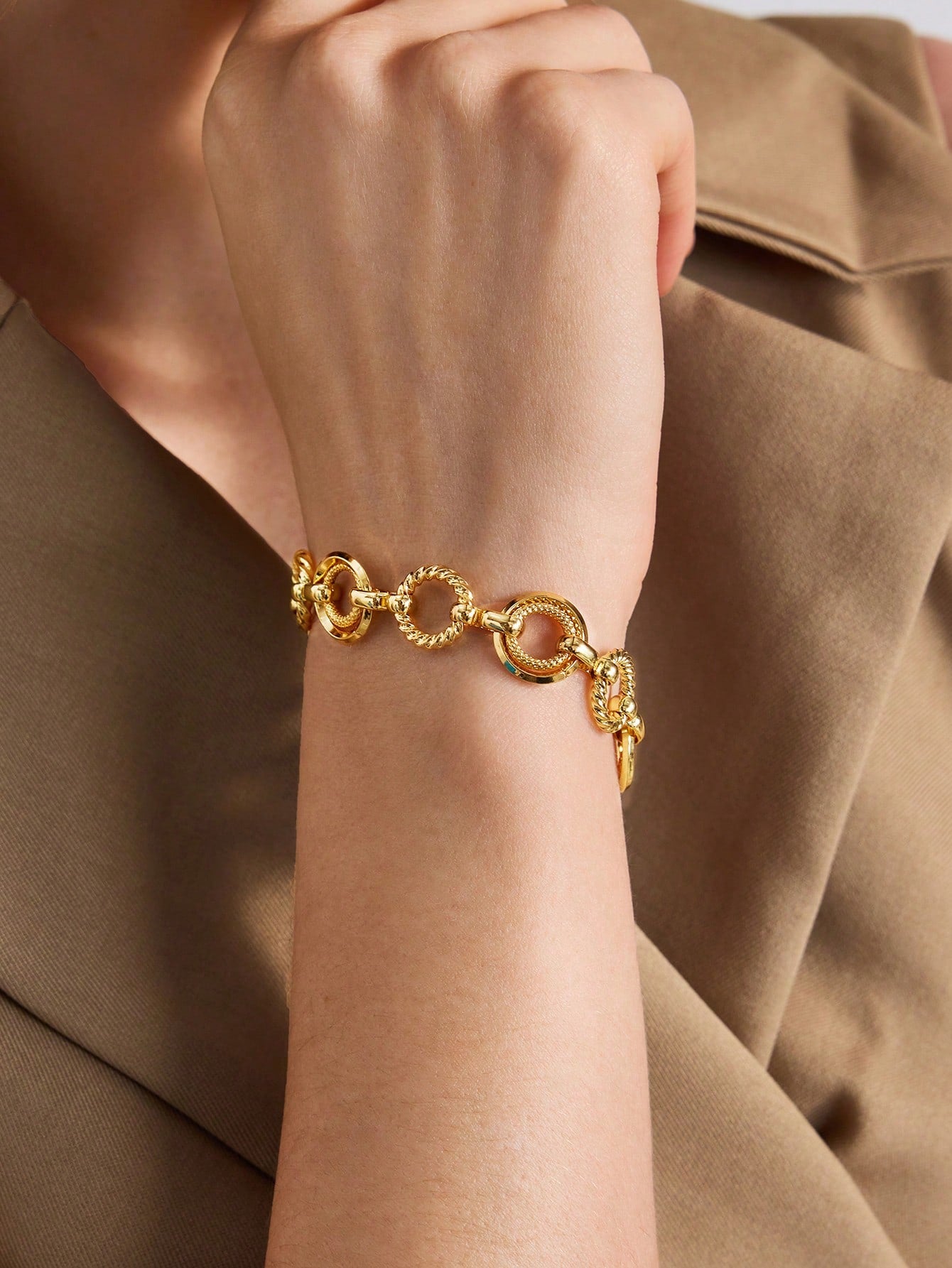 CM-AXS923049 Women Trendy Seoul Style 18K Gold Plated Braided Round Clasp Bracelet - Yellow Gold