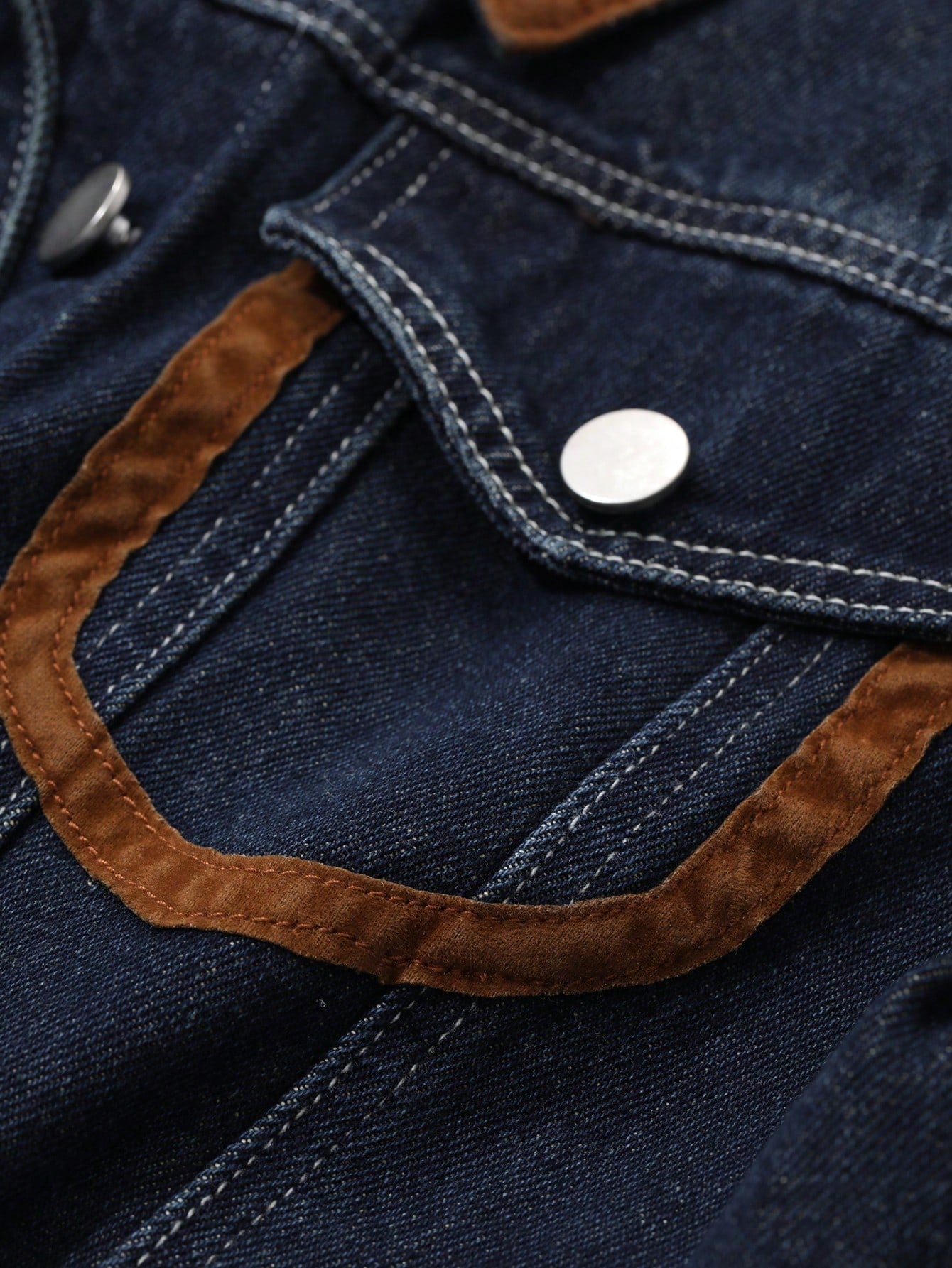 CM-CS550018 Women Casual Seoul Style Medium Wash Contrast Color Block Long Sleeve Denim Jacket
