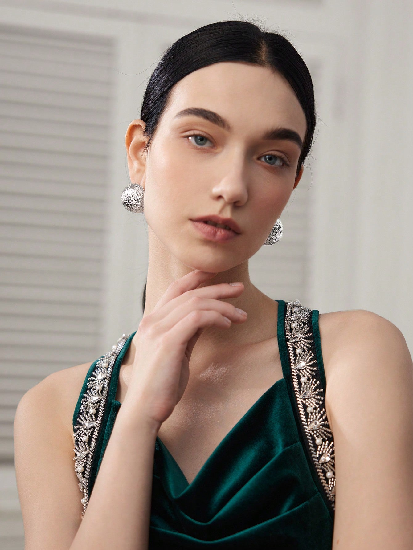 CM-AXS331839 Women Trendy Seoul Style Geometric Textured Stud Earrings - Silver