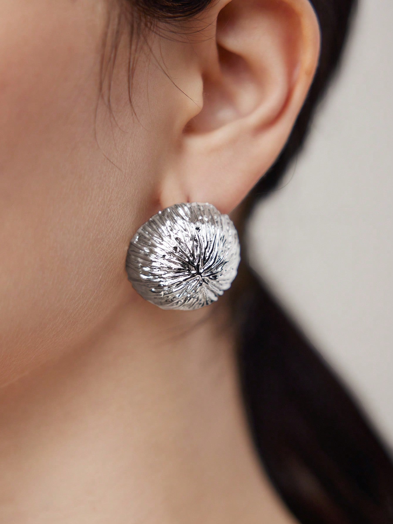 CM-AXS331839 Women Trendy Seoul Style Geometric Textured Stud Earrings - Silver