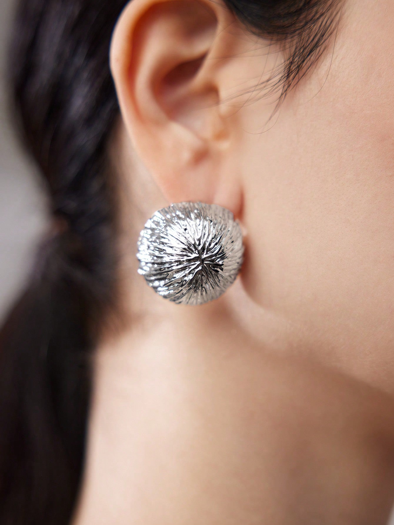 CM-AXS331839 Women Trendy Seoul Style Geometric Textured Stud Earrings - Silver