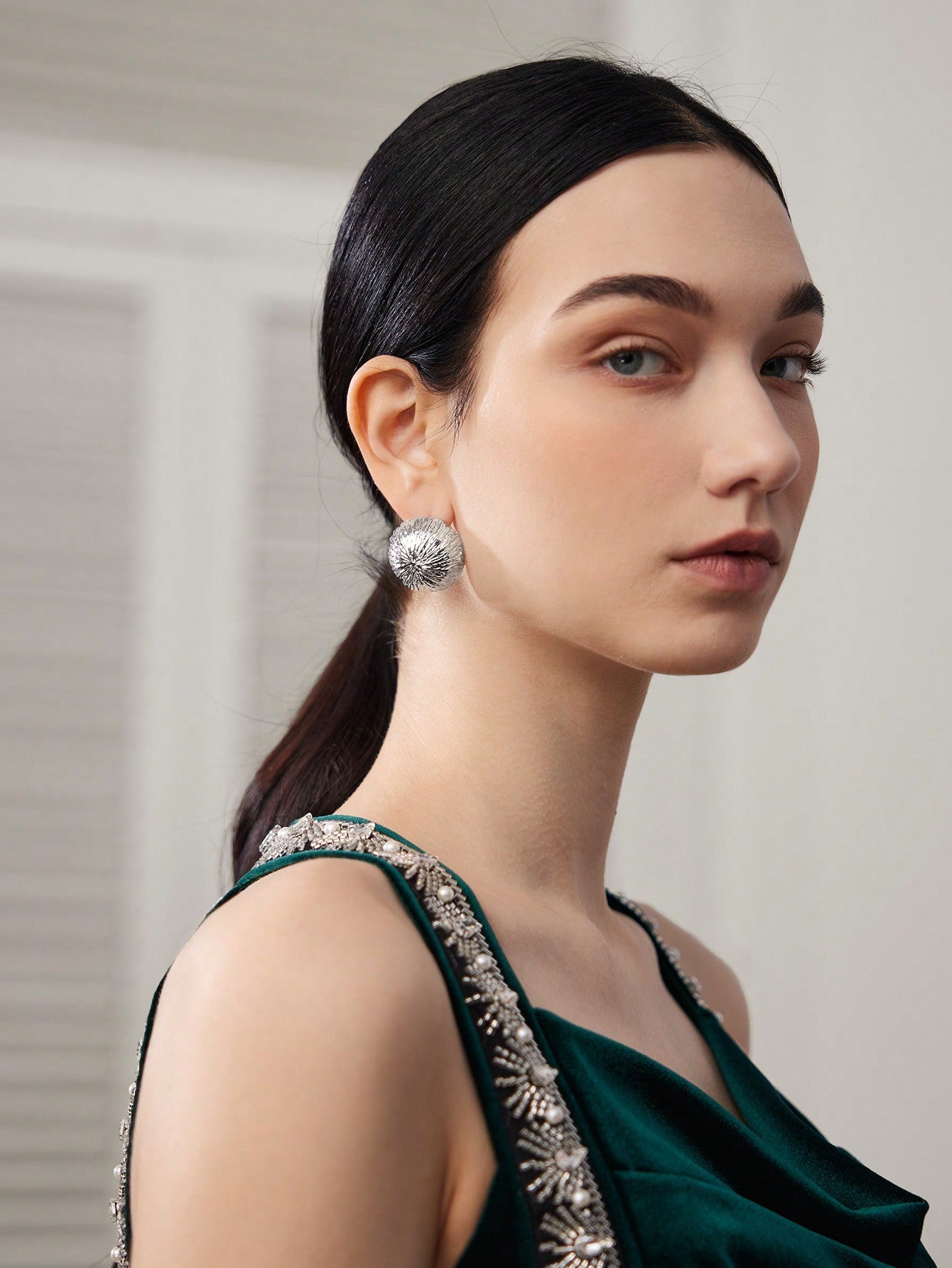 CM-AXS331839 Women Trendy Seoul Style Geometric Textured Stud Earrings - Silver